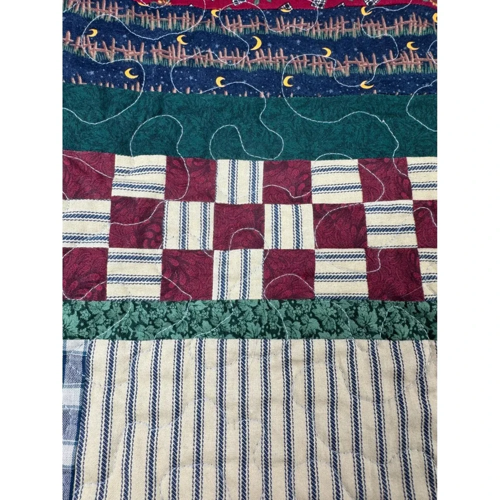 Handmade Primitive Country Sheep Quilted Wall Hanging Blue Plaid Farmhouse Decor